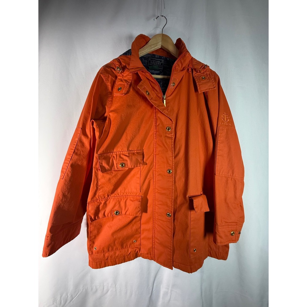 Lauren Ralph Lauren Orange Marine Supply Co Hooded Field Jacket Womens Large L